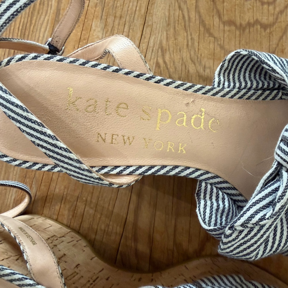 Kate Spade Julep Canvas & Cork Platform Wedge Sandals Heels Blue Women’s 8.5 - Picture 7 of 9